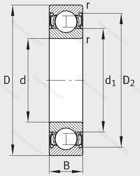 Однорядный шариковый подшипник 6012 2RSR