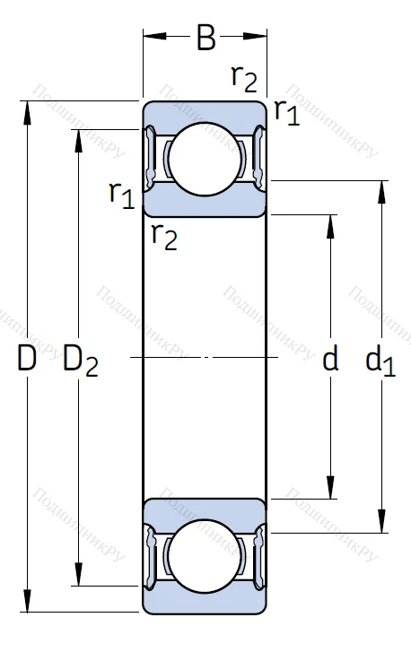 Однорядный шариковый подшипник 6011 2RS 1