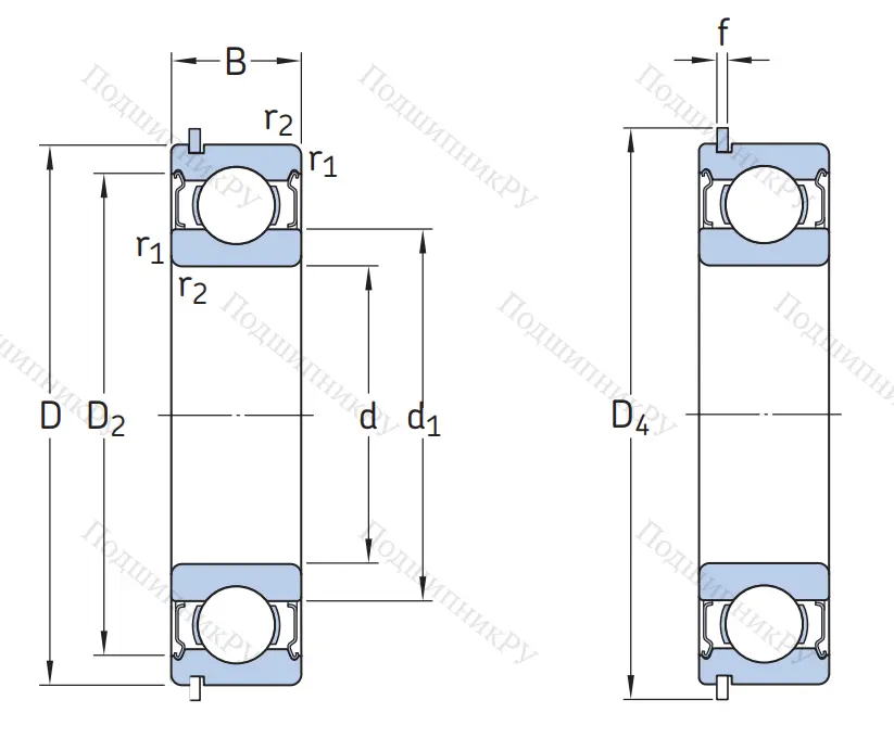 Однорядный шариковый подшипник 6308 DDU NR