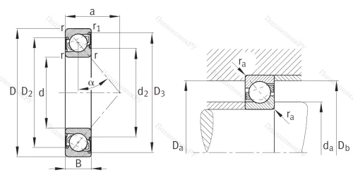 Однорядный шариковый подшипник 7308 B 2RS TVP от производителя  FAG
