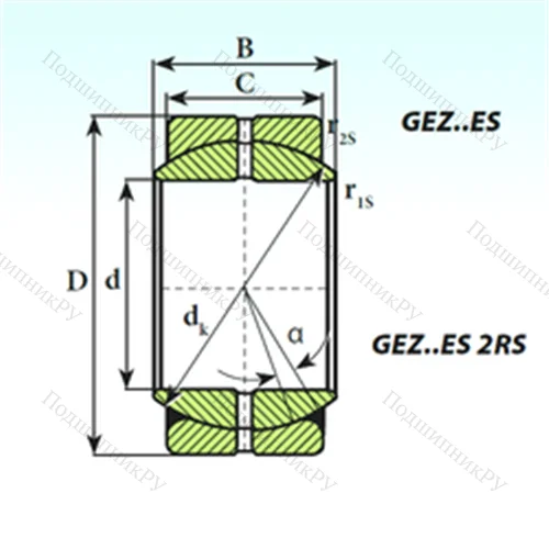 Подшипник скольжения сферический GEZ 127 ES 2RS от производителя  ISB