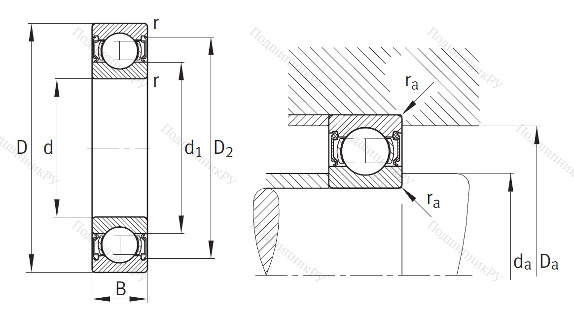 Однорядный шариковый подшипник 62202 A 2RSR